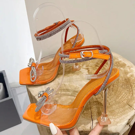 Crystal Rhinestone Bowknot High Heels PVC Transparent