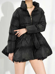 Black Bandage Bow Cotton-padded Parka