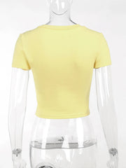 Letter Print Sexy Baby Crop Top Yellow Casual T-shirts