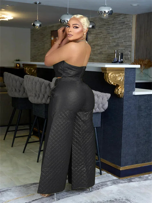 Two Piece Sexy Off Shoulder Crop Top and Pants Set
