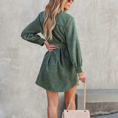 High Waist Lace-up Single-breasted Cardigan Dress
