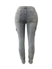 High Waist Plain Stacked Side Pocket Blue Jeans
