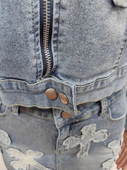 Embroidery Tassel Jeans Two Piece Denim Set