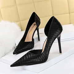 Snake Print Pointy Toe Sexy Side Hollow Stiletto High Heels