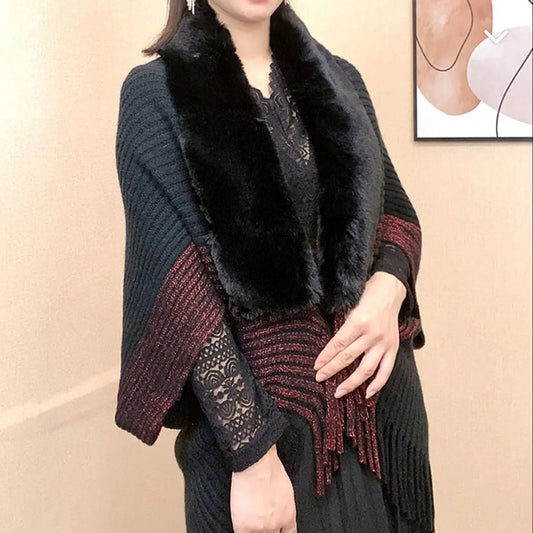 Fur Luxury Elegant Knitted Batwing Cardigan/Shawl/Cape