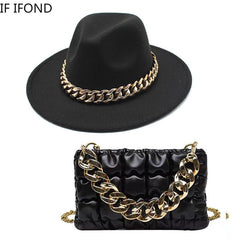 Women Oversized Chain Accessory Bag And Fedoras Hat 2-piece Sets 2022 Fashion Luxury Party Wedding Jazz Hat шляпа