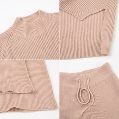 Knitted Thicken Solid Warm Sweater and Wide Leg Pant Set