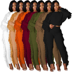 Tassel Knitted Sweater Sexy Two Piece Set