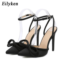 Silk Ankle Buckle Strap Pointed Toe Heel