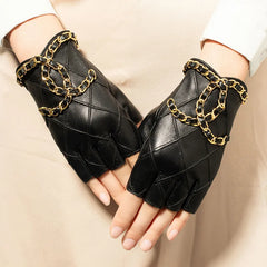 Genuine Leather Motorcycle Biker Fashion Half Finger Gloves