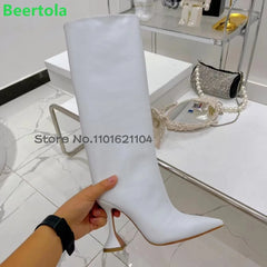 Snake Pattern Pointed Toe Side Zipper Knee-high Boots
