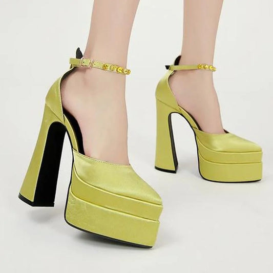 Sexy Thick Platform Pointed Mary Jane Heels