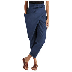 Harem Casual Asymmetrical Loose High Waist Solid Color Pants