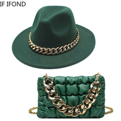 Women Oversized Chain Accessory Bag And Fedoras Hat 2-piece Sets 2022 Fashion Luxury Party Wedding Jazz Hat шляпа