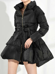 Black Bandage Bow Cotton-padded Parka