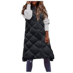 Long Solid Hooded Padded Vests