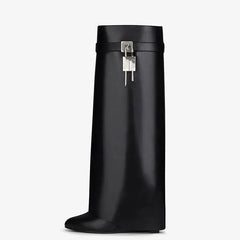 Leather Boots Thick Soled Knee High Heel Boots