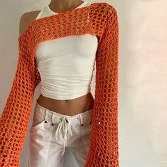 Long Sleeve Knitted Crochet Crop Top