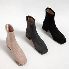 Ankle Chunky Middle Heel Suede Boots