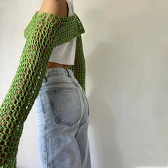 Long Sleeve Knitted Crochet Crop Top