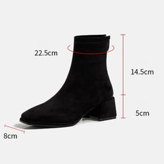 Ankle Chunky Middle Heel Suede Boots