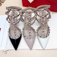 Leather Gladiator Rivet High-heeled Three Straps Heels