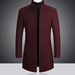 2023 Fashion New Men's Leisure Boutique Business Solid Color Slim Wool Coat Trench Jacket Blends