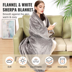 VEVOR Heated Blanket Electric Throw 4 Sizes Soft Flannel & Sherpa Heating Blanket with 3 Hours Timer Auto-off 5 Heating Levels