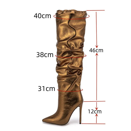 High Heel Metal Fabric Over Knee Sleeve Pushing Boots