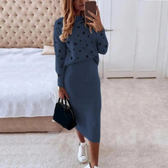 Knitted Pullover Skirt Two Piece Set