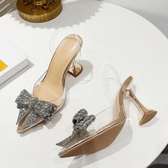 Crystal Sequined Bowknot Transparent Pumps