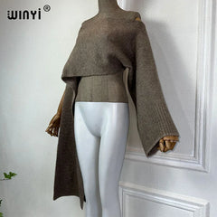 Pullover Cape Knitted Irregular Sleeve Sweater