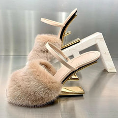 Furry Sexy Peep Toe Gladiator Sandals