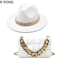 Women Oversized Chain Accessory Bag And Fedoras Hat 2-piece Sets 2022 Fashion Luxury Party Wedding Jazz Hat шляпа
