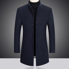 2023 Fashion New Men's Leisure Boutique Business Solid Color Slim Wool Coat Trench Jacket Blends