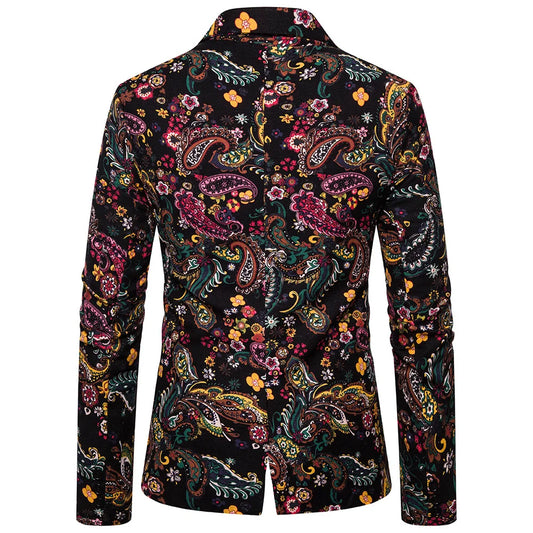 Black Printed Single Breasted V-Neck Blazers