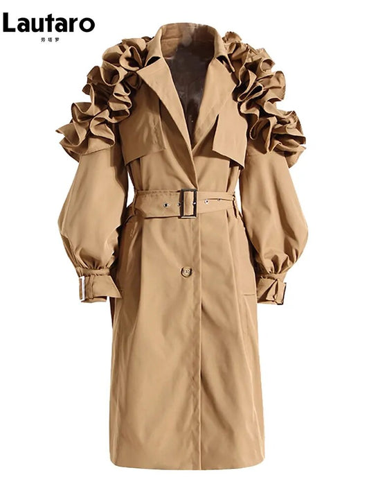 Black/Khaki Trench Coat with  Belt Elegant