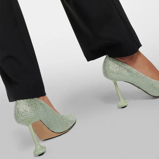 Round Toe Crystal Pumps