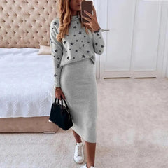 Knitted Pullover Skirt Two Piece Set