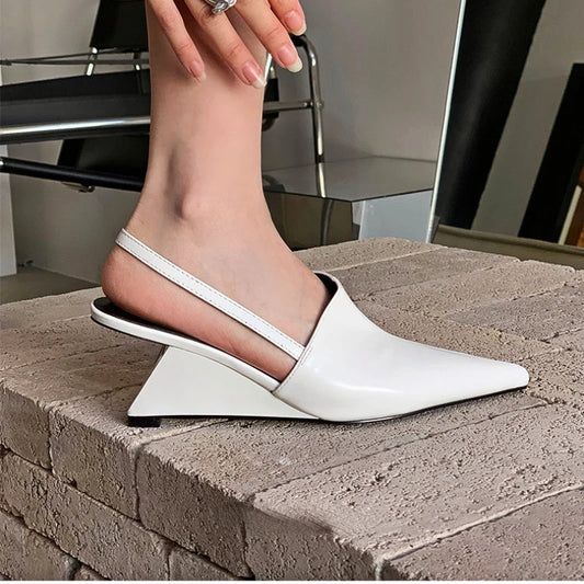 Wedge Retro High Heeled Pointed Wedge Mules