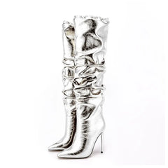 High Heel Metal Fabric Over Knee Sleeve Pushing Boots