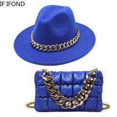 Women Oversized Chain Accessory Bag And Fedoras Hat 2-piece Sets 2022 Fashion Luxury Party Wedding Jazz Hat шляпа