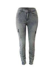 High Waist Plain Stacked Side Pocket Blue Jeans