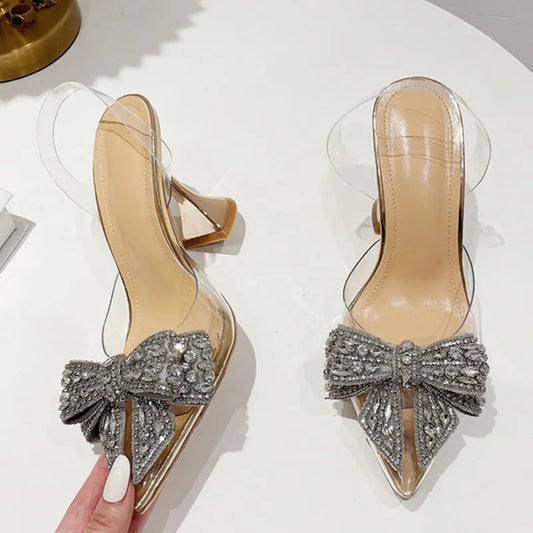 Crystal Sequined Bowknot Transparent Pumps