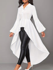 Bishop Sleeve Flounce Design Asymmetrical Shirt