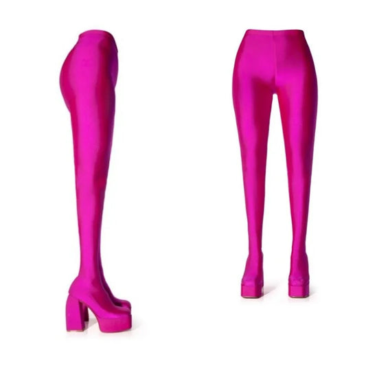 Jumpsuit Elastic Thick Heel Boots