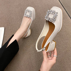 Square Toe Crystal Chunky Heel Shoes