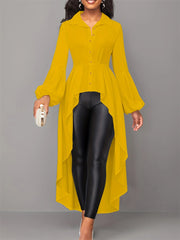 Bishop Sleeve Flounce Design Asymmetrical Shirt