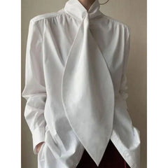 Stylish Solid Color Long Sleeves High Neck Blouses
