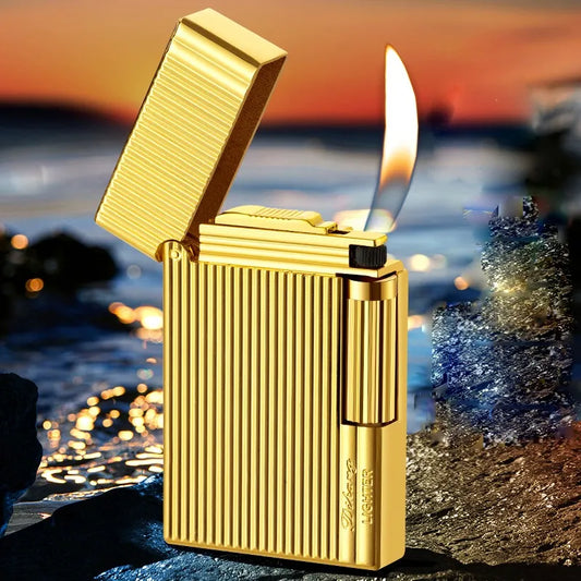 Metal Stripe Loud Lighter Unusual Lighters Cigarette Lighter Creative Wheel Lighter Butane Gas Lighter Open Fire Square Lighter